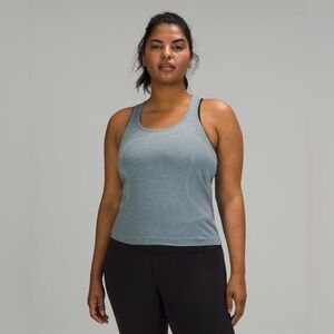 Lululemon Swiftly Tech 2.0 race length in blue/black/gray stripes